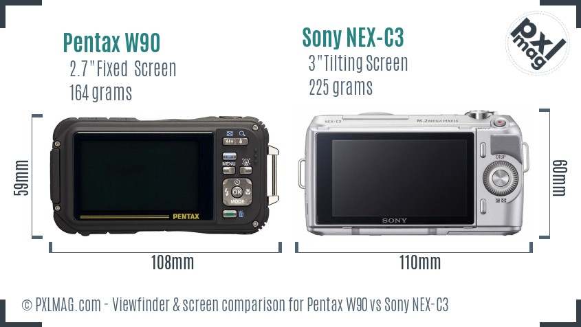 Pentax W90 vs Sony NEX-C3 Screen and Viewfinder comparison