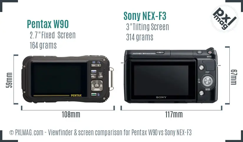 Pentax W90 vs Sony NEX-F3 Screen and Viewfinder comparison