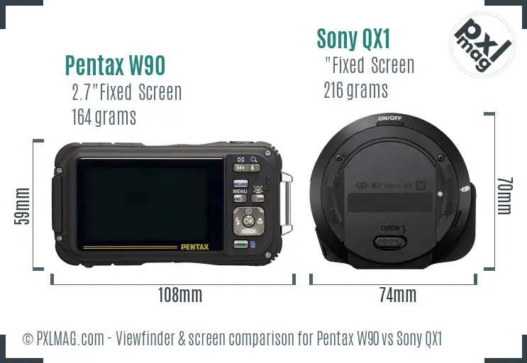 Pentax W90 vs Sony QX1 Screen and Viewfinder comparison