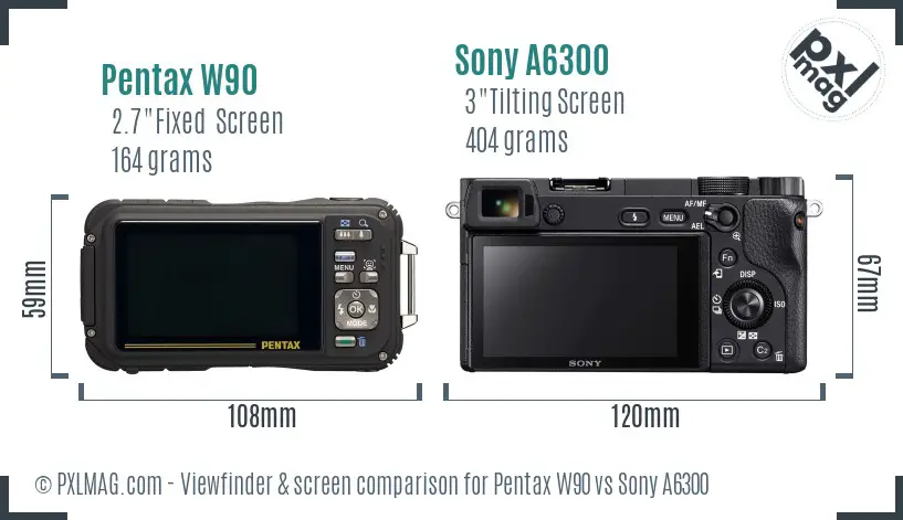 Pentax W90 vs Sony A6300 Screen and Viewfinder comparison