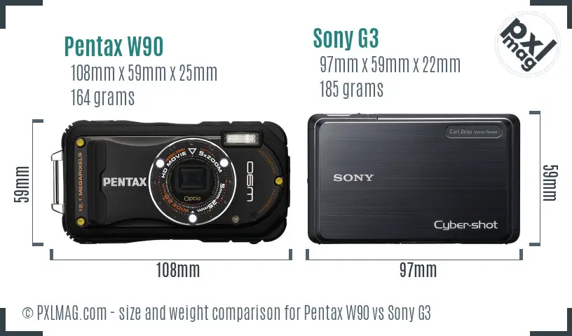 Pentax W90 vs Sony G3 size comparison Pentax W90 vs Sony G3 size comparison