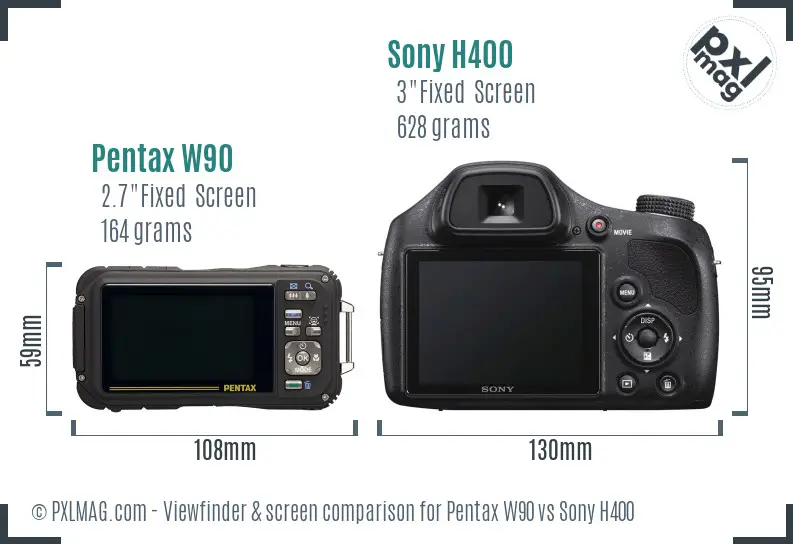 Pentax W90 vs Sony H400 Screen and Viewfinder comparison