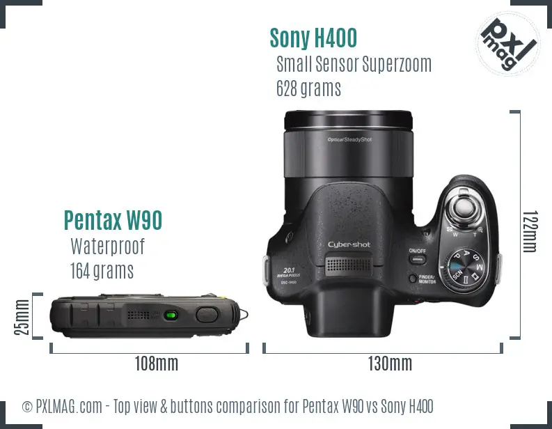 Pentax W90 vs Sony H400 top view buttons comparison