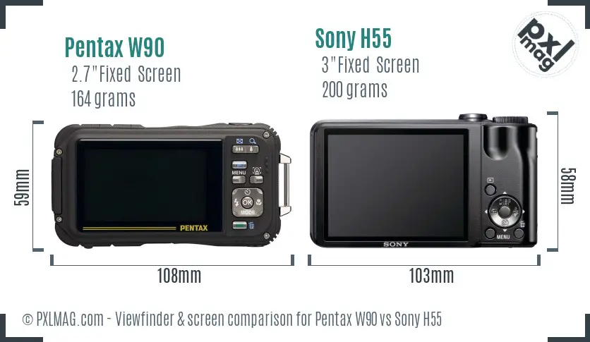 Pentax W90 vs Sony H55 Screen and Viewfinder comparison