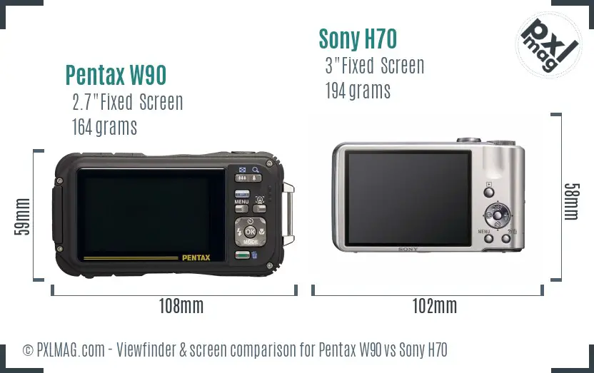 Pentax W90 vs Sony H70 Screen and Viewfinder comparison