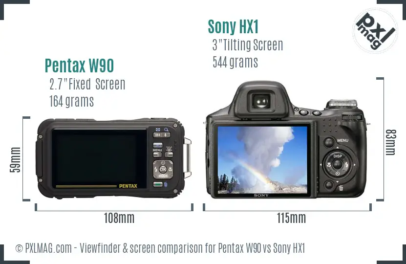 Pentax W90 vs Sony HX1 Screen and Viewfinder comparison