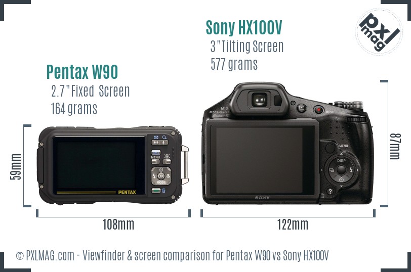 Pentax W90 vs Sony HX100V Screen and Viewfinder comparison