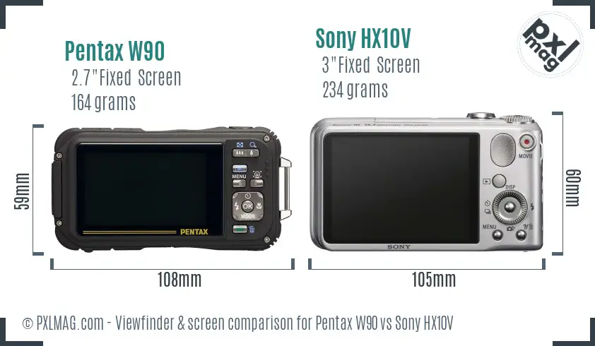 Pentax W90 vs Sony HX10V Screen and Viewfinder comparison