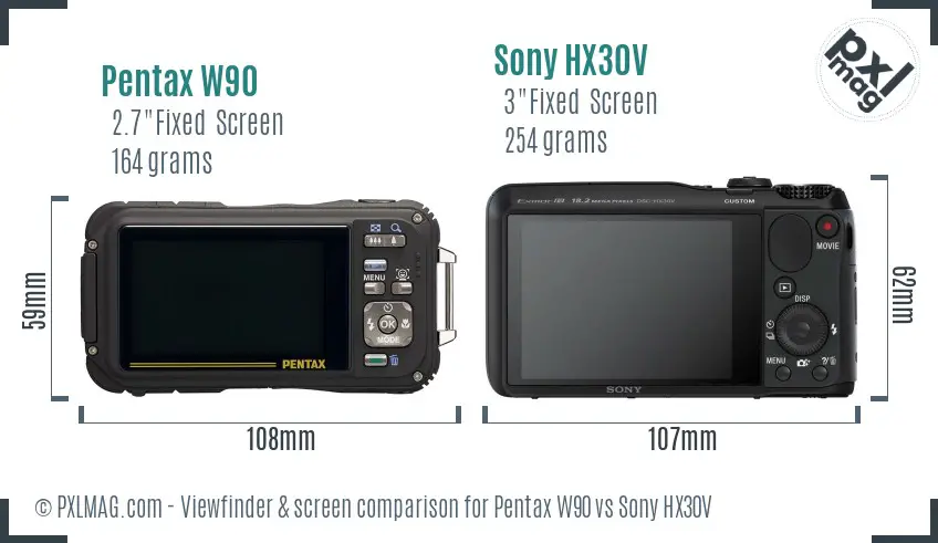 Pentax W90 vs Sony HX30V Screen and Viewfinder comparison Pentax W90 vs Sony HX30V Screen and Viewfinder comparison