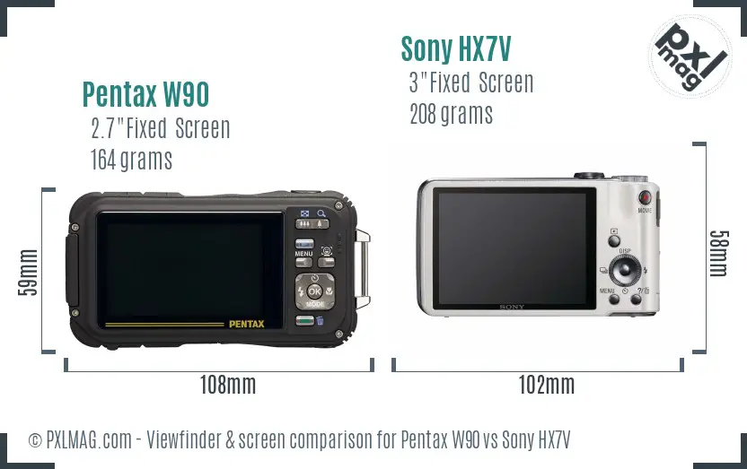 Pentax W90 vs Sony HX7V Screen and Viewfinder comparison