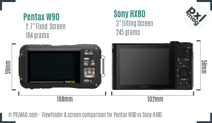 Pentax W90 vs Sony HX80 Screen and Viewfinder comparison