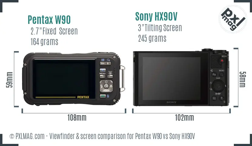 Pentax W90 vs Sony HX90V Screen and Viewfinder comparison Pentax W90 vs Sony HX90V Screen and Viewfinder comparison