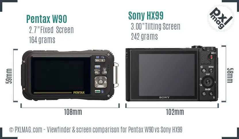 Pentax W90 vs Sony HX99 Screen and Viewfinder comparison