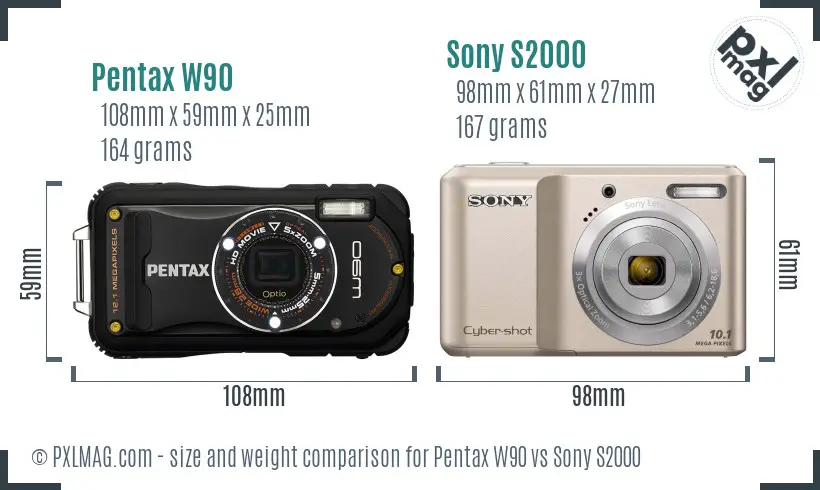 Pentax W90 vs Sony S2000 size comparison Pentax W90 vs Sony S2000 size comparison
