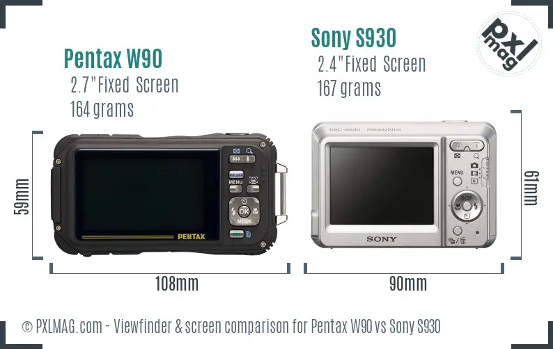 Pentax W90 vs Sony S930 Screen and Viewfinder comparison Pentax W90 vs Sony S930 Screen and Viewfinder comparison