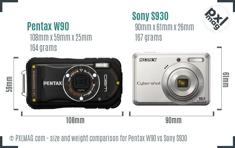 Pentax W90 vs Sony S930 size comparison Pentax W90 vs Sony S930 size comparison