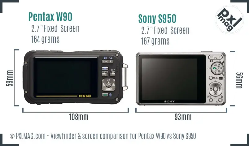 Pentax W90 vs Sony S950 Screen and Viewfinder comparison