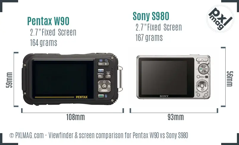 Pentax W90 vs Sony S980 Screen and Viewfinder comparison