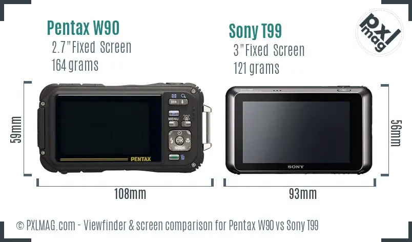 Pentax W90 vs Sony T99 Screen and Viewfinder comparison Pentax W90 vs Sony T99 Screen and Viewfinder comparison