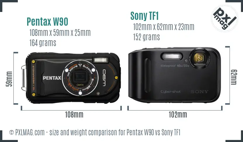 Pentax W90 vs Sony TF1 size comparison