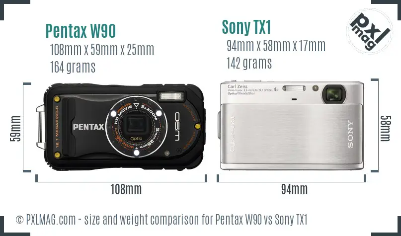 Pentax W90 vs Sony TX1 size comparison Pentax W90 vs Sony TX1 size comparison