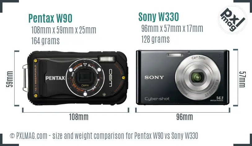 Pentax W90 vs Sony W330 size comparison Pentax W90 vs Sony W330 size comparison