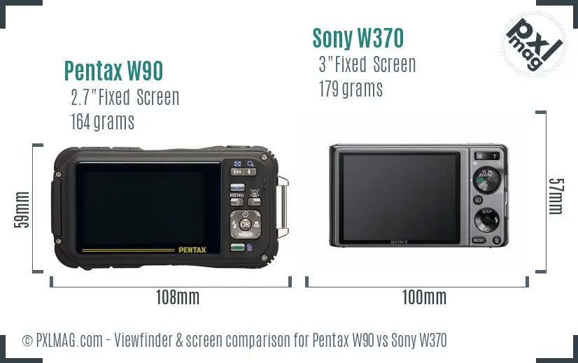 Pentax W90 vs Sony W370 Screen and Viewfinder comparison Pentax W90 vs Sony W370 Screen and Viewfinder comparison