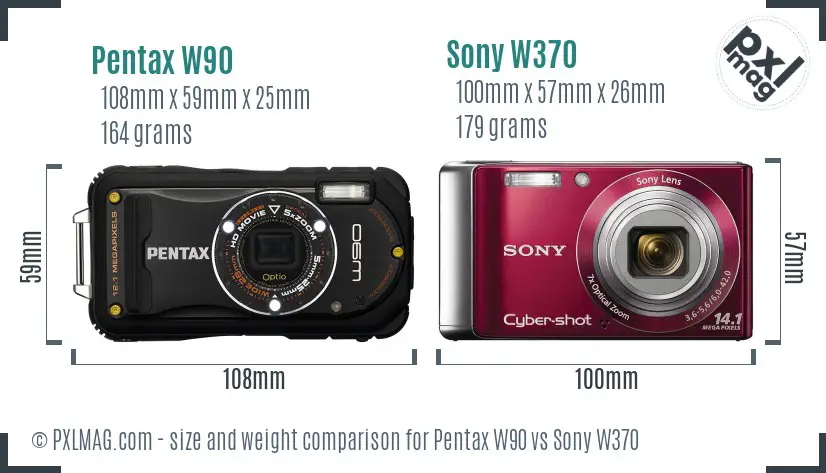 Pentax W90 vs Sony W370 size comparison Pentax W90 vs Sony W370 size comparison