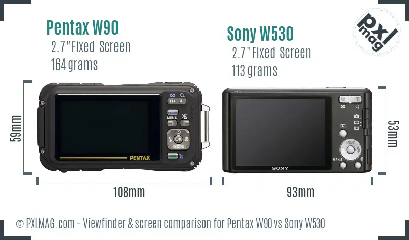 Pentax W90 vs Sony W530 Screen and Viewfinder comparison Pentax W90 vs Sony W530 Screen and Viewfinder comparison