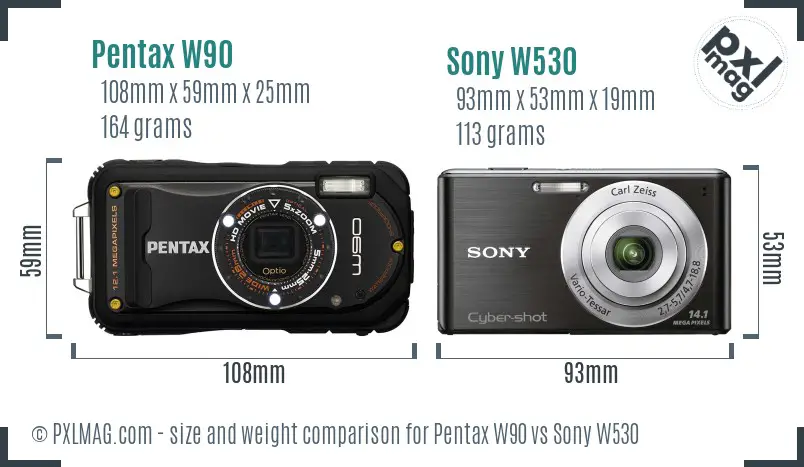 Pentax W90 vs Sony W530 size comparison Pentax W90 vs Sony W530 size comparison