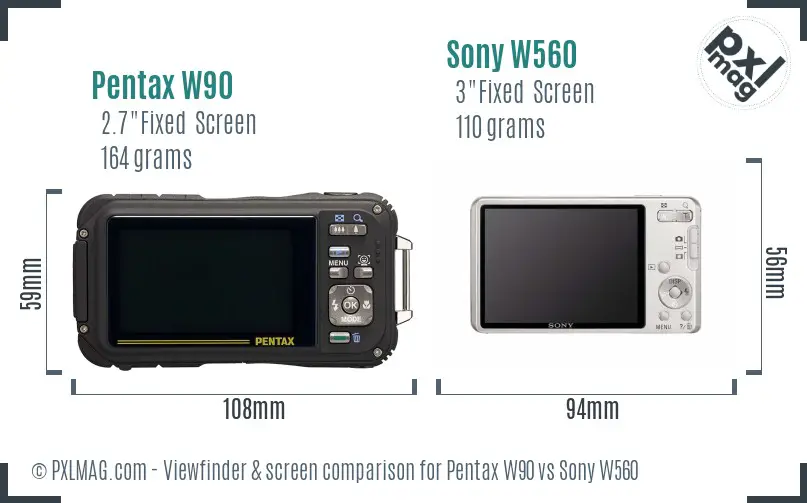 Pentax W90 vs Sony W560 Screen and Viewfinder comparison