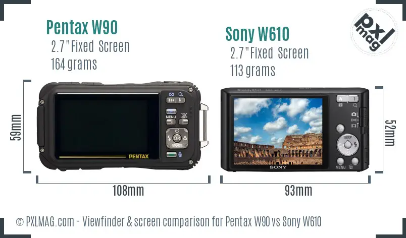 Pentax W90 vs Sony W610 Screen and Viewfinder comparison