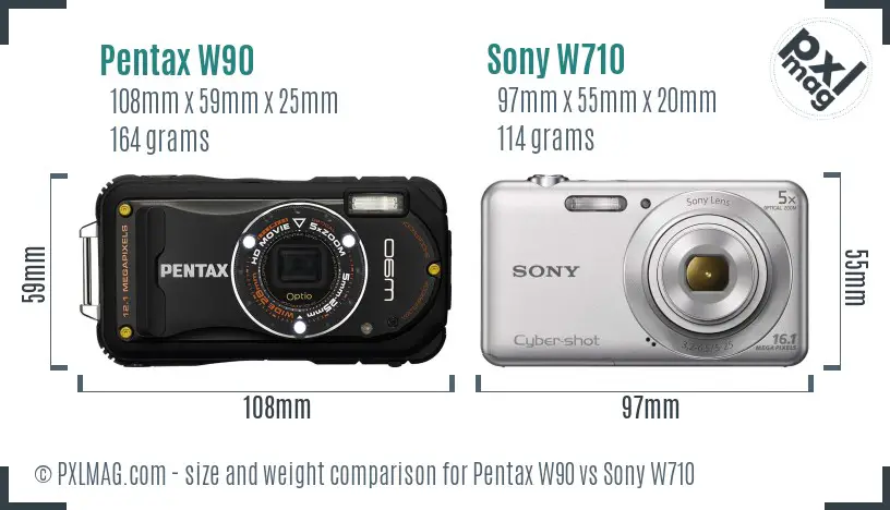 Pentax W90 vs Sony W710 size comparison Pentax W90 vs Sony W710 size comparison