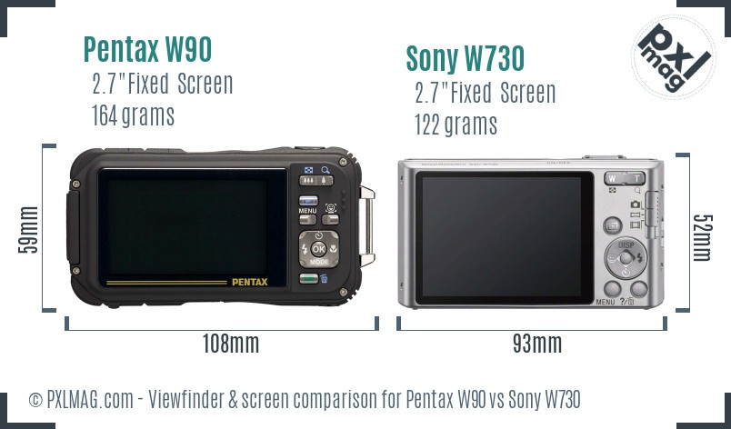 Pentax W90 vs Sony W730 Screen and Viewfinder comparison