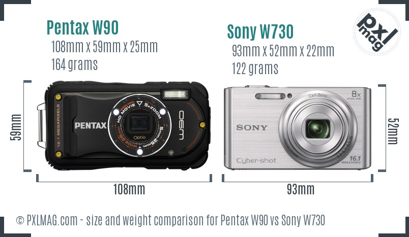 Pentax W90 vs Sony W730 size comparison Pentax W90 vs Sony W730 size comparison