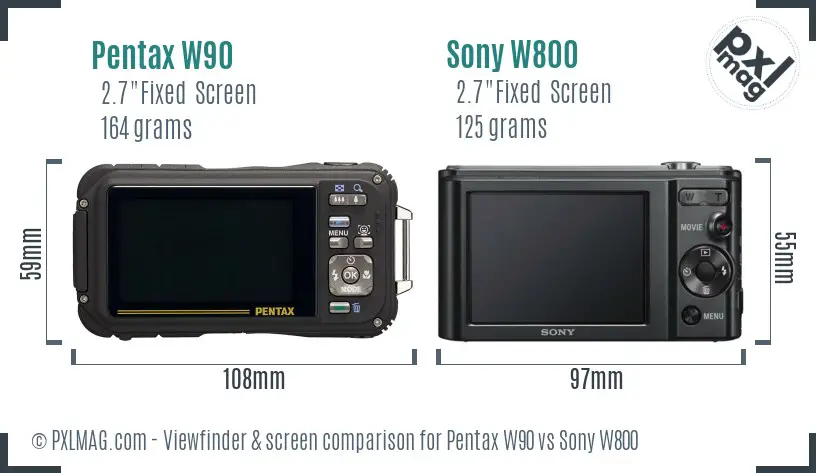 Pentax W90 vs Sony W800 Screen and Viewfinder comparison