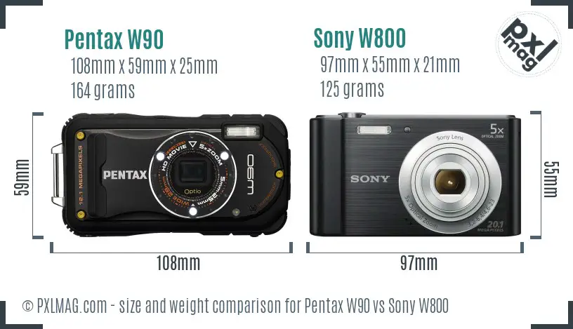 Pentax W90 vs Sony W800 size comparison