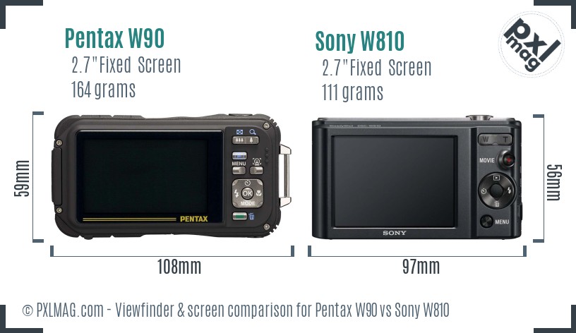 Pentax W90 vs Sony W810 Screen and Viewfinder comparison