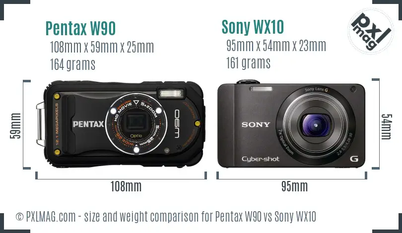 Pentax W90 vs Sony WX10 size comparison Pentax W90 vs Sony WX10 size comparison