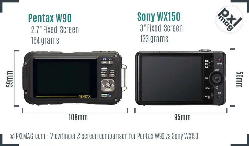 Pentax W90 vs Sony WX150 Screen and Viewfinder comparison
