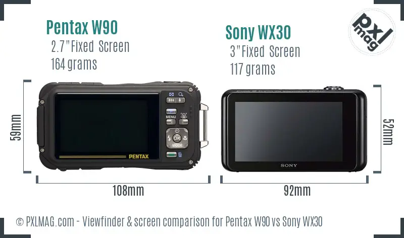 Pentax W90 vs Sony WX30 Screen and Viewfinder comparison Pentax W90 vs Sony WX30 Screen and Viewfinder comparison