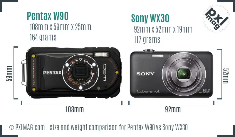 Pentax W90 vs Sony WX30 size comparison Pentax W90 vs Sony WX30 size comparison
