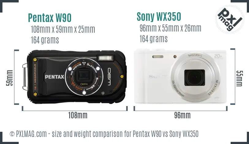 Pentax W90 vs Sony WX350 size comparison Pentax W90 vs Sony WX350 size comparison