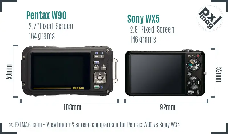 Pentax W90 vs Sony WX5 Screen and Viewfinder comparison