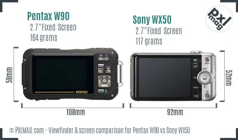 Pentax W90 vs Sony WX50 Screen and Viewfinder comparison