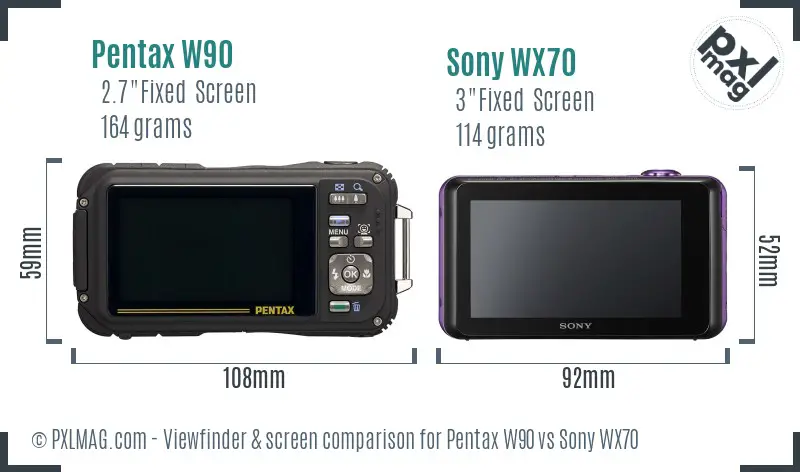 Pentax W90 vs Sony WX70 Screen and Viewfinder comparison