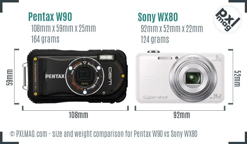 Pentax W90 vs Sony WX80 size comparison Pentax W90 vs Sony WX80 size comparison