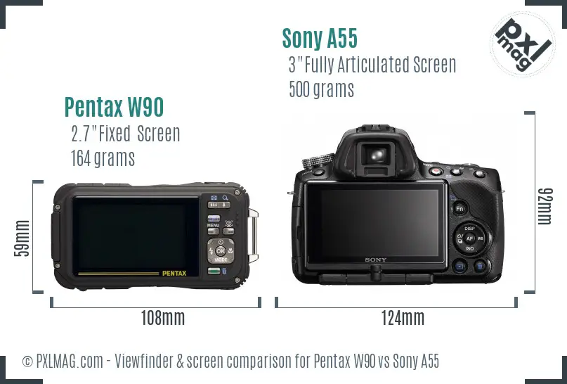 Pentax W90 vs Sony A55 Screen and Viewfinder comparison Pentax W90 vs Sony A55 Screen and Viewfinder comparison