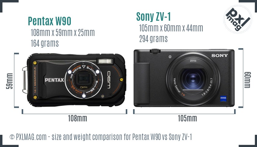 Pentax W90 vs Sony ZV-1 size comparison Pentax W90 vs Sony ZV-1 size comparison