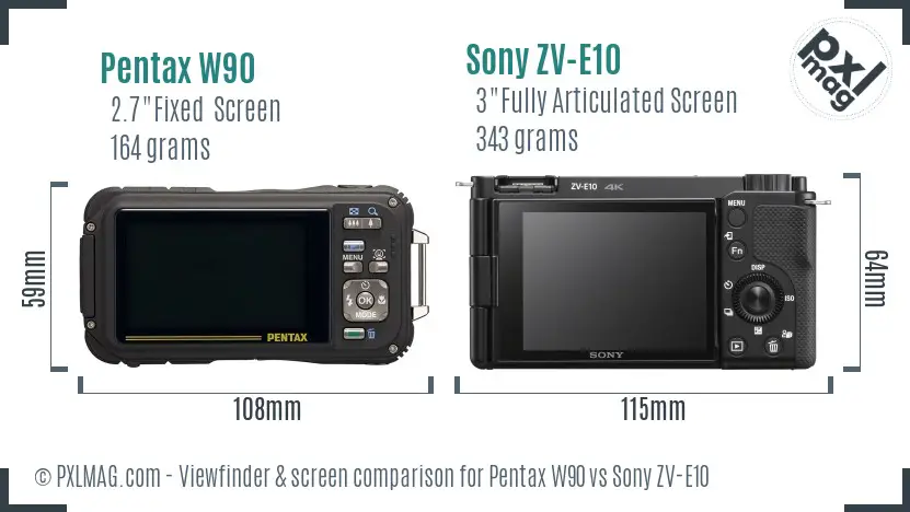 Pentax W90 vs Sony ZV-E10 Screen and Viewfinder comparison Pentax W90 vs Sony ZV-E10 Screen and Viewfinder comparison